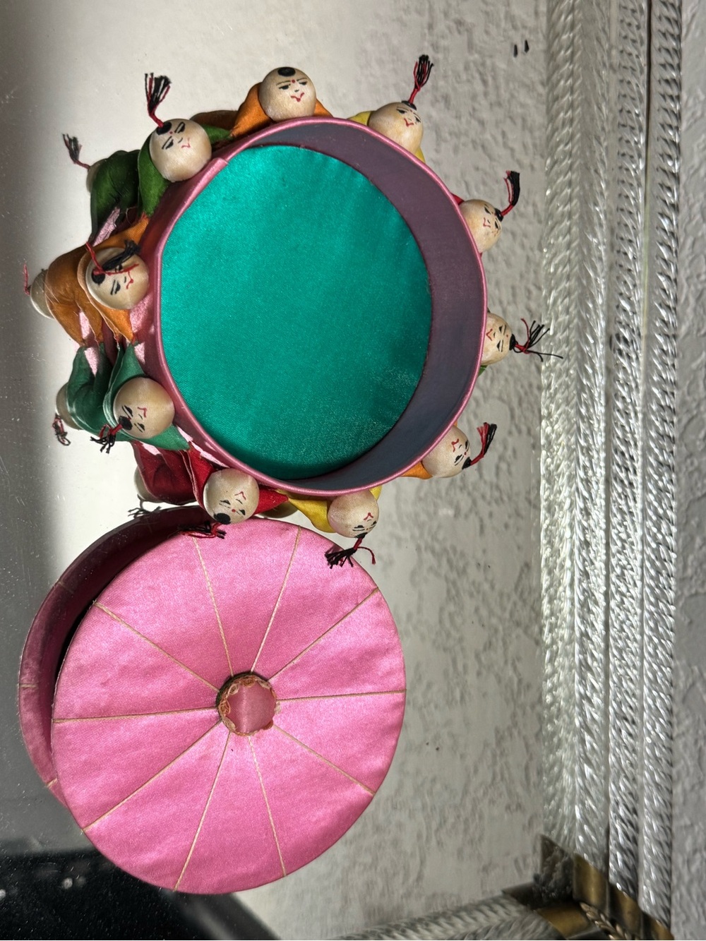 Vintage Silk Chinese Dolls Trinket Jewelry Box w/Lid - Picture 12 of 14